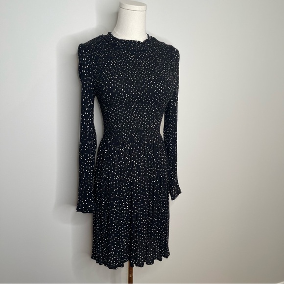 Patrons of Peace Dresses & Skirts - Patrons of Peace Black Polka Dot Dress – Smocked Mock Neck Long Sleeve Flowy